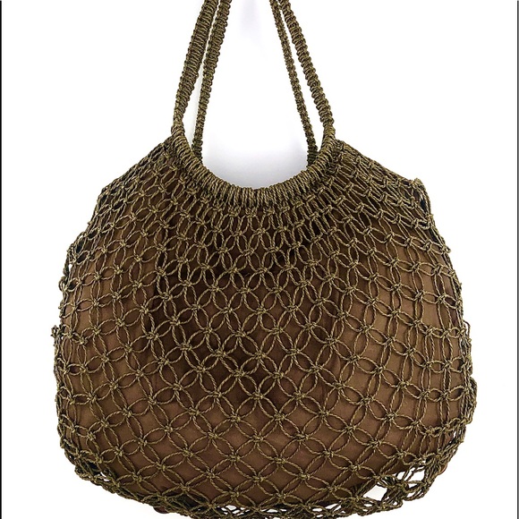 Cappelli Straworld Brown Lg Fishnet ButtonHobo Bag - Picture 2 of 9